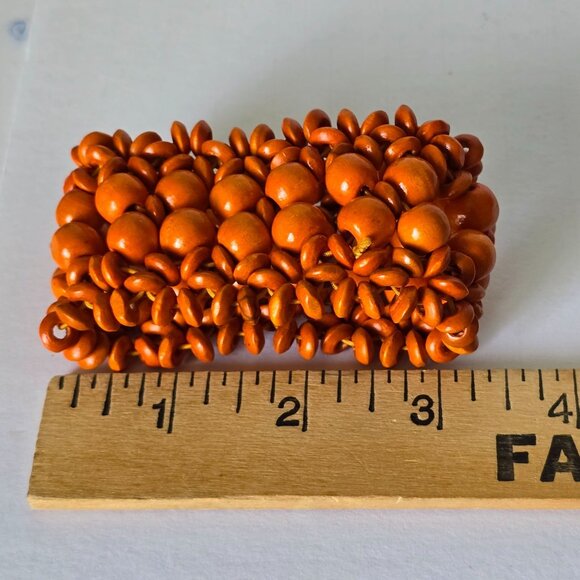 Stretch Bracelet Women Orange Handmade Vibrant Colorful Beaded Wooden Wood Boho - Picture 5 of 12